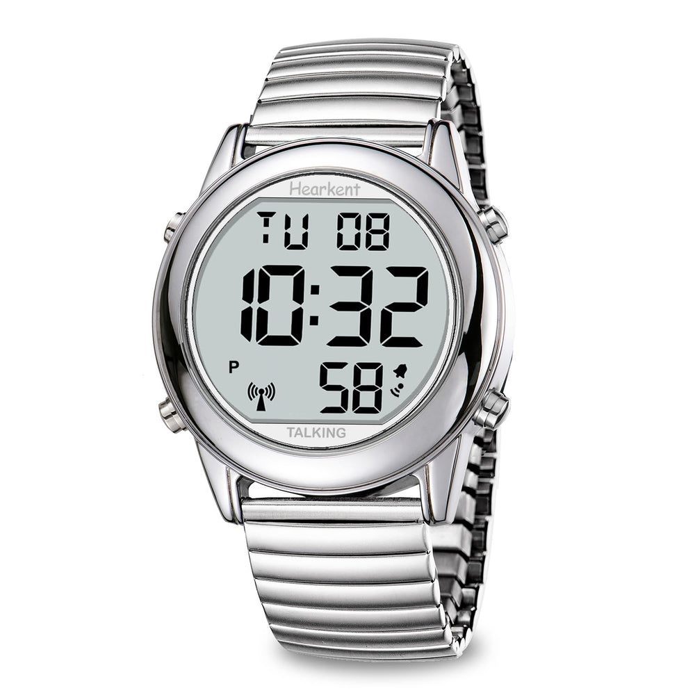 Hearkent vista frontal del reloj con dígitos grandes y fácil lectura