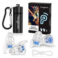 Hearprotek paquete frontal mostrando tapones y estuche, protección portátil