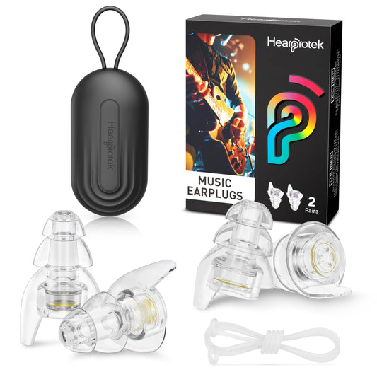 Hearprotek empaque frontal mostrando tapones y estuche, protección práctica
