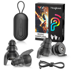 Hearprotek paquete frontal mostrando dos pares y estuche, conveniente y portátil