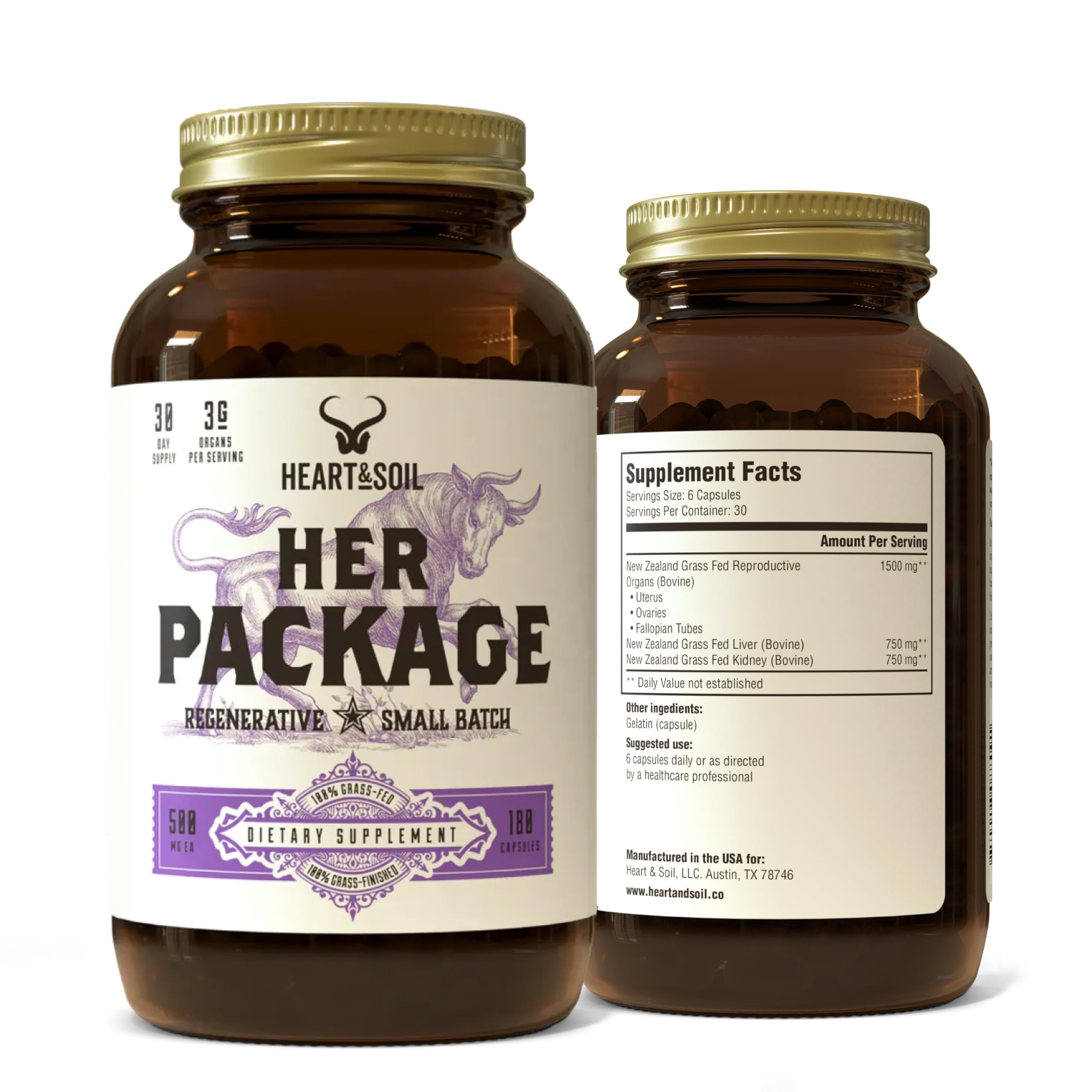 HEART & SOIL envase frontal mostrando suplemento para salud femenina