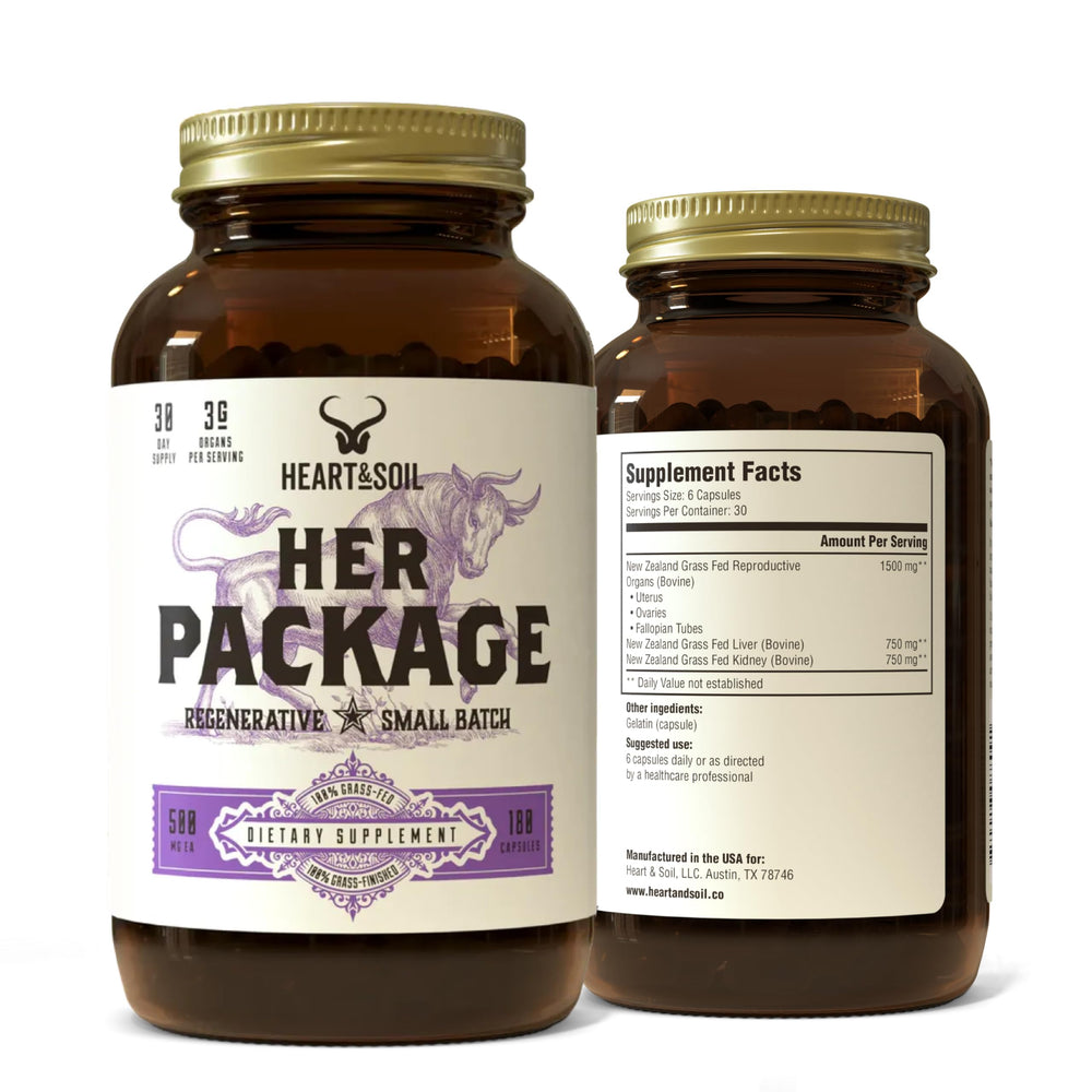 HEART & SOIL envase frontal mostrando suplemento para salud femenina