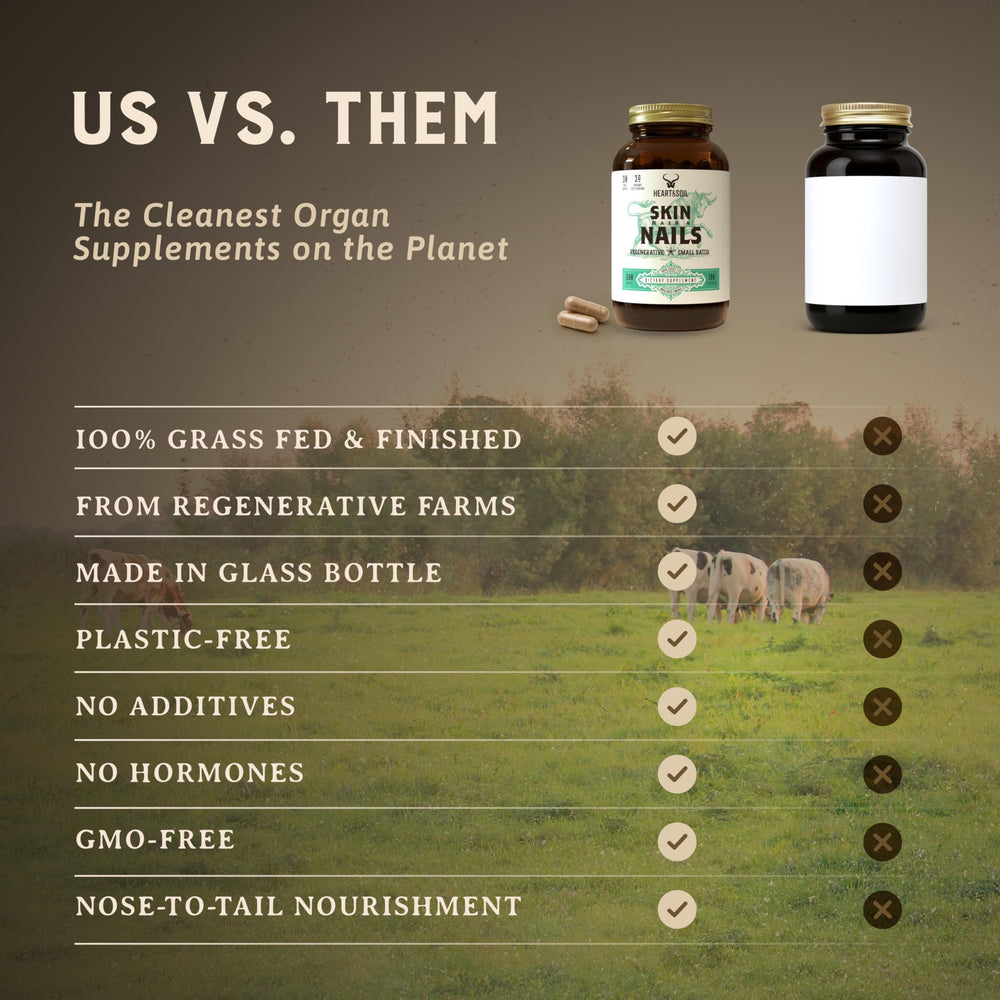 HEART & SOIL ingredientes en primer plano resaltando nutrientes biodisponibles