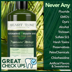 Heart Tone Botanicals persona usando enjuague, frescura sin alcohol