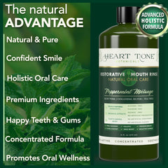 Heart Tone Botanicals etiqueta con ingredientes, muestra plata y extractos botánicos