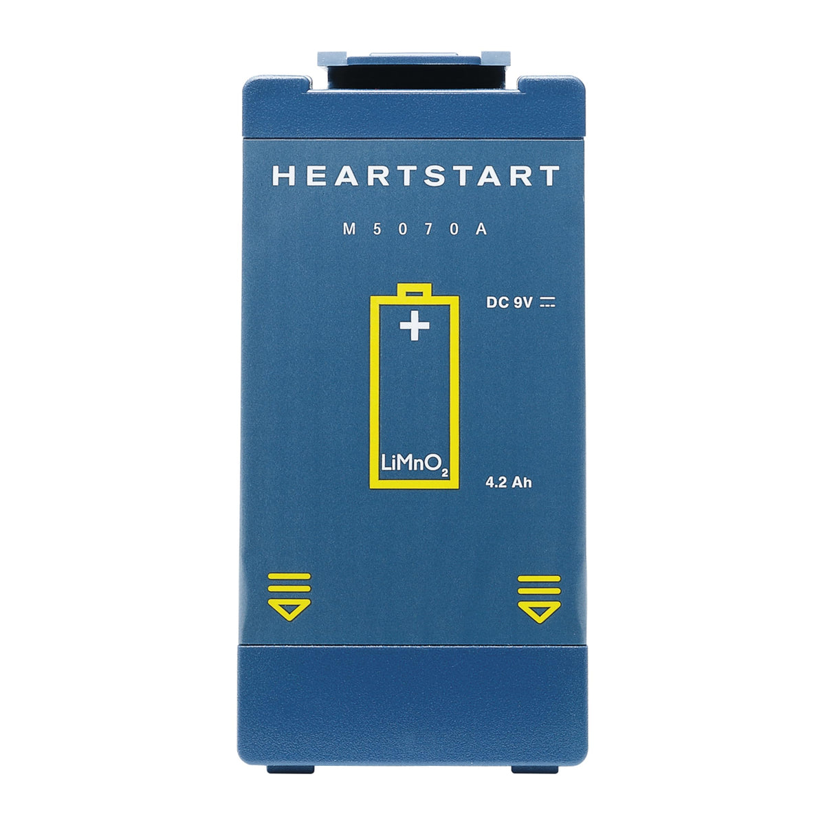 HeartStart vista frontal del empaque de la batería mostrando compatibilidad y tranquilidad