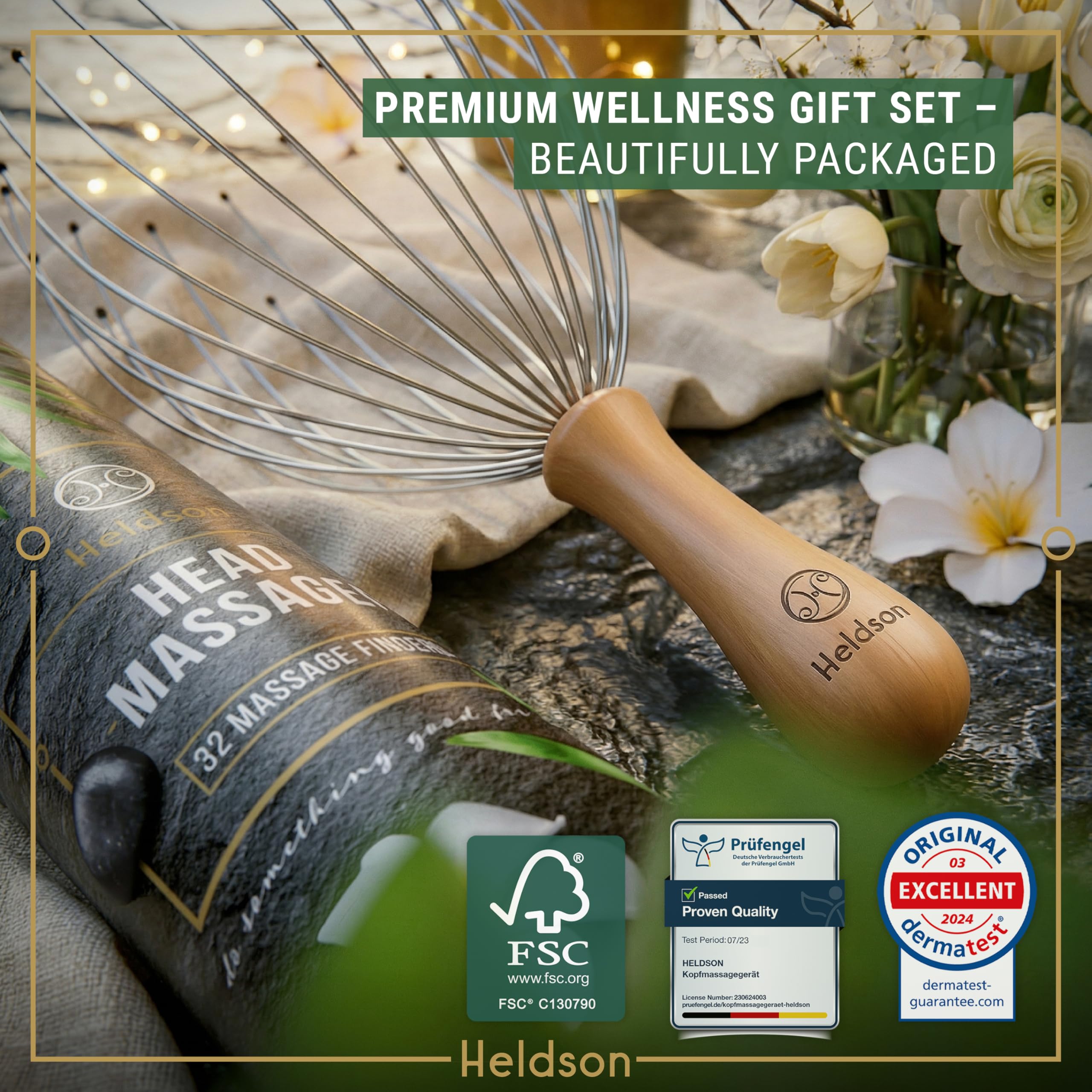HELDSON primer plano de las 32 varillas de acero inoxidable mostrando calidad y flexibilidad