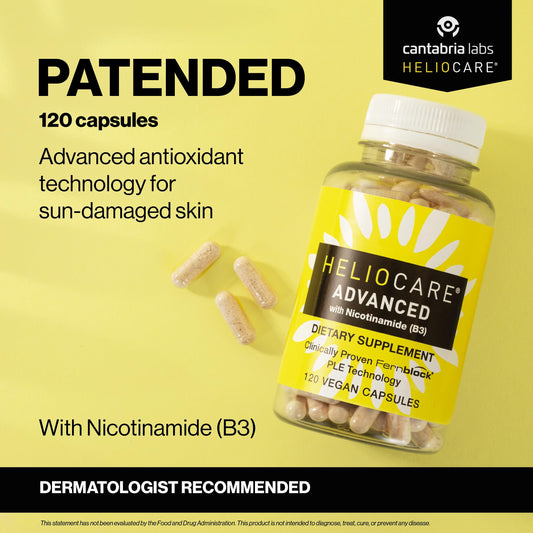 Heliocare cápsulas sobre fondo claro destacando forma y tamaño práctico