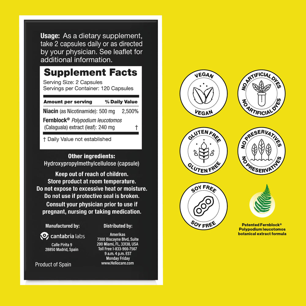 Heliocare etiqueta nutricional enfatiza composición vegana y sin gluten
