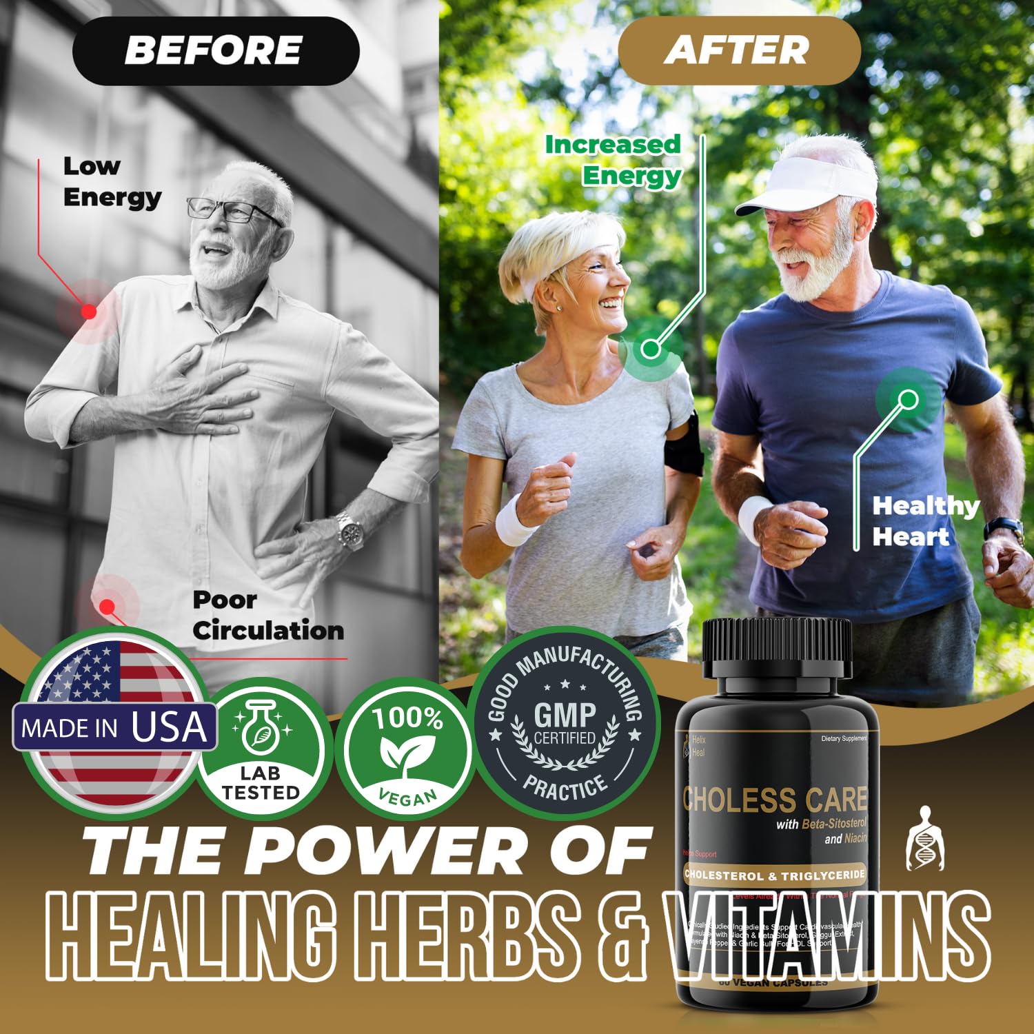 Etiqueta Helix Heal con lista de ingredientes y garantía de fabricación segura