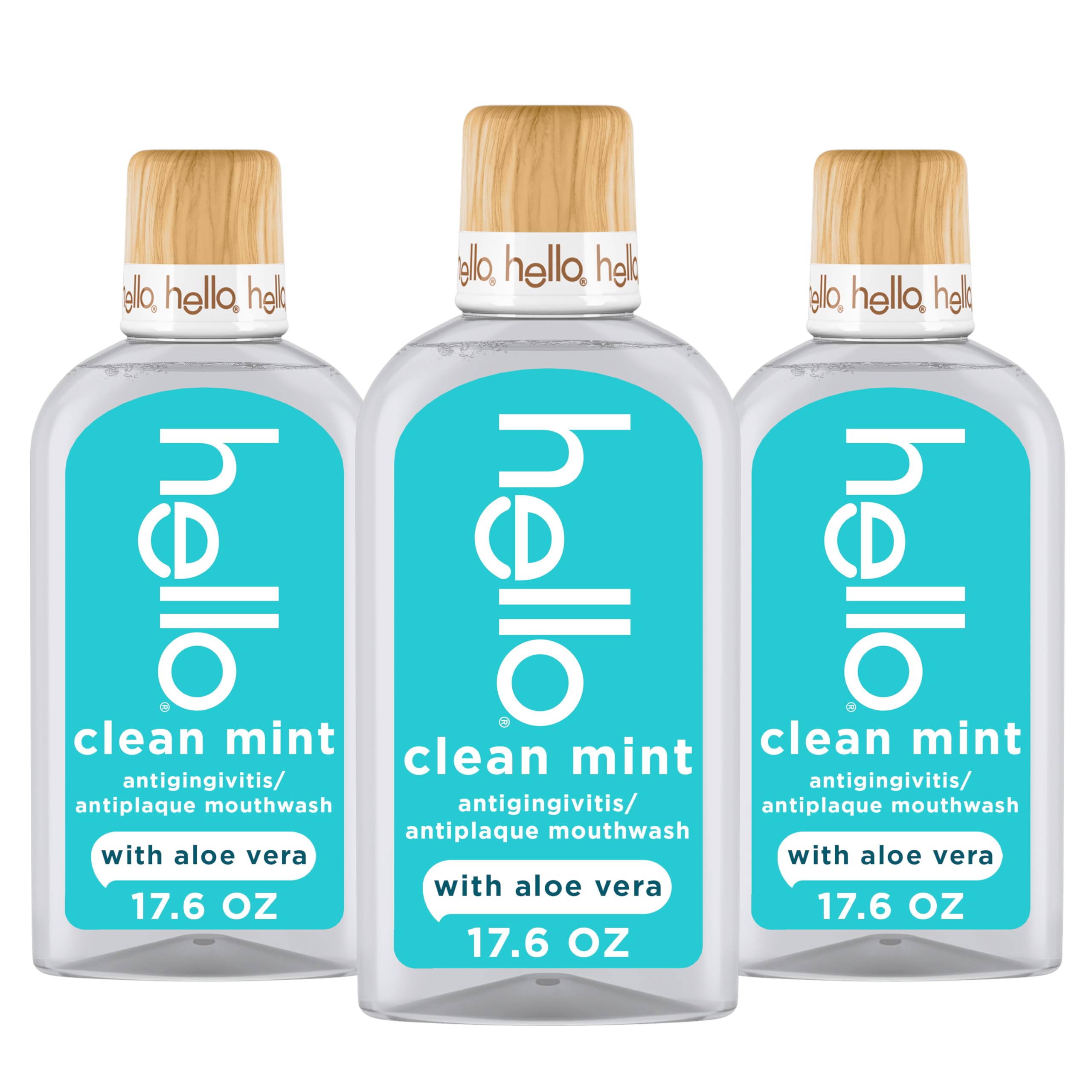 hello botella frontal clara que muestra el enjuague y su diseño estético
