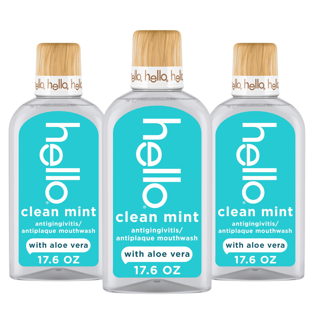 hello botella frontal clara que muestra el enjuague y su diseño estético
