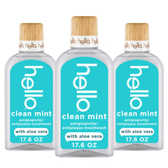 hello botella frontal clara que muestra el enjuague y su diseño estético