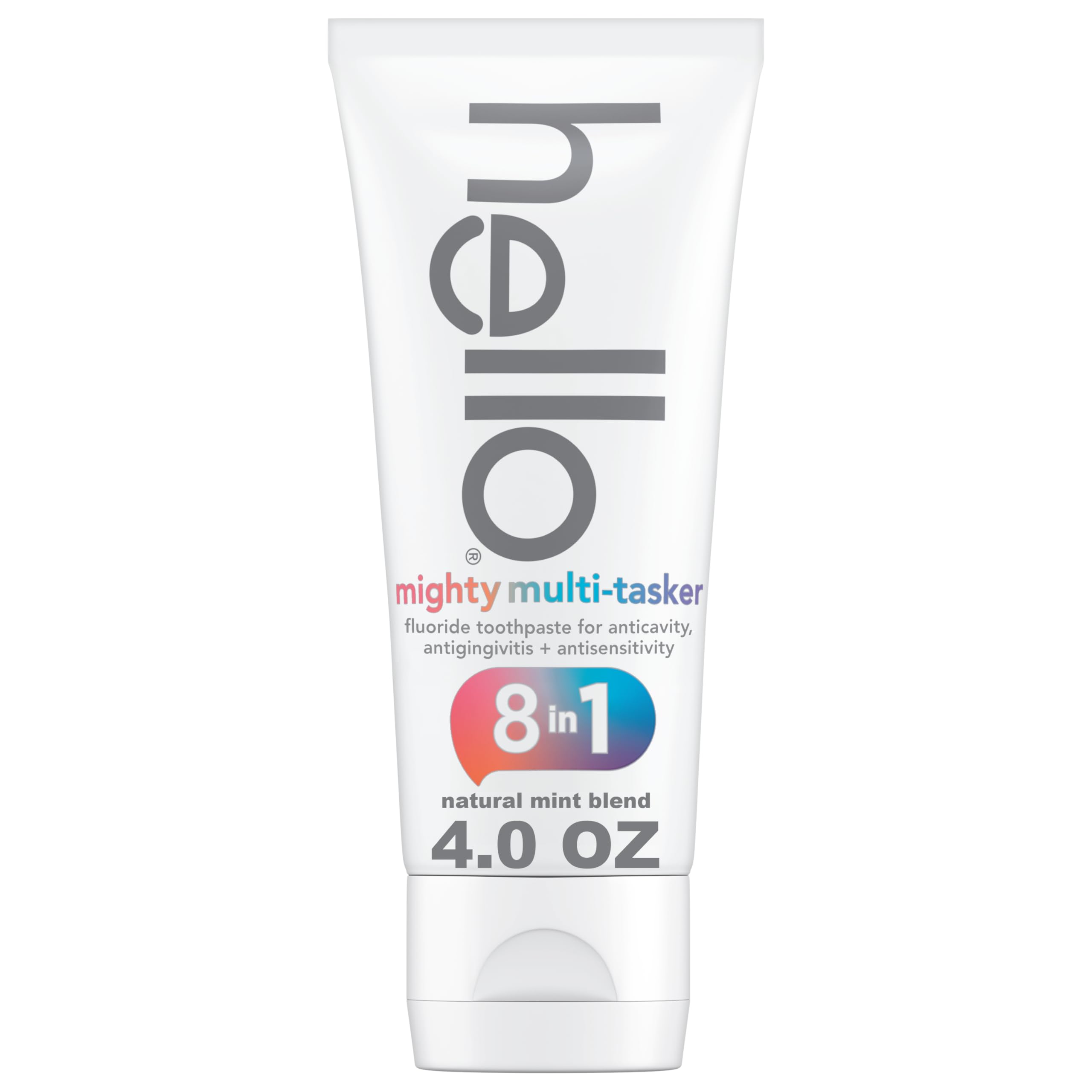hello envase frontal Mighty Multitasker mostrando beneficios 8 en 1