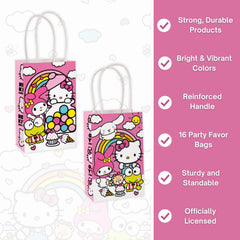 Unique Hello Kitty bolsas en una mesa de fiesta con dulces y decoración festiva
