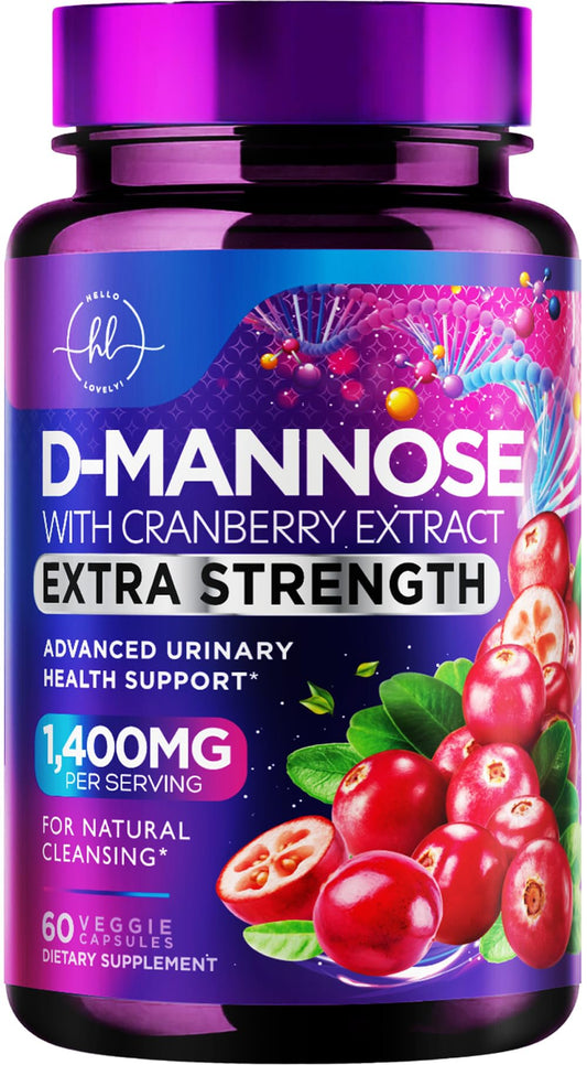 Hello Lovely! frasco de D‑mannosa 1300 mg mostrando presentación y beneficio de dosificación