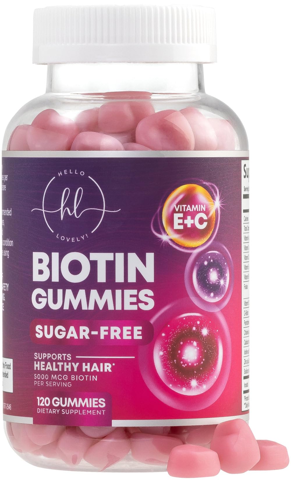 Hello Lovely! empaque frontal mostrando 120 gomitas y beneficios visibles