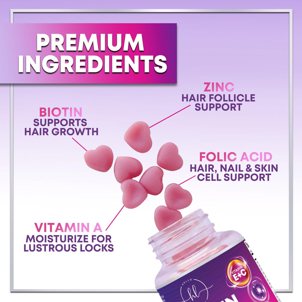 Hello Lovely! etiqueta de ingredientes destacando biotina 5000 mcg