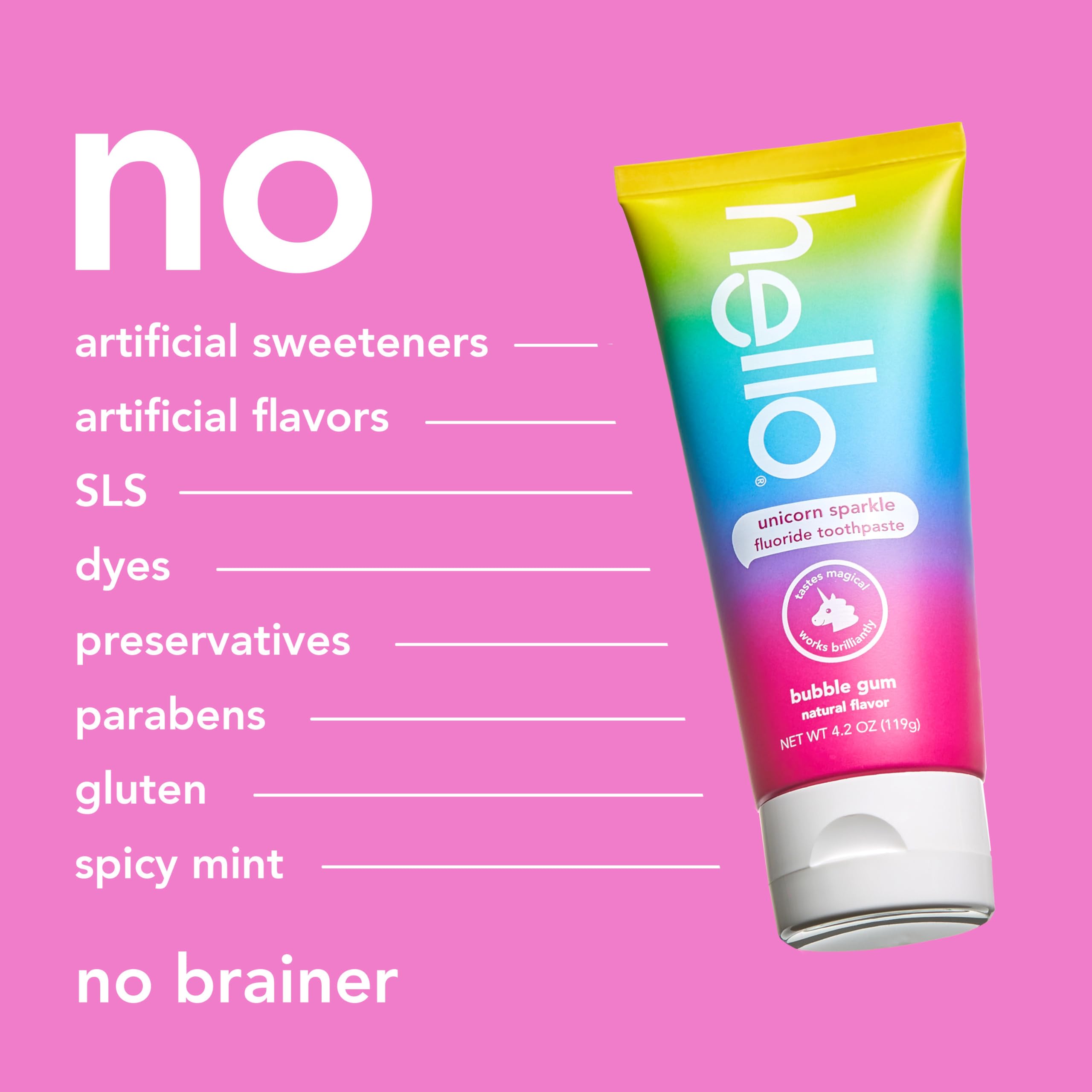 tubo de hello Unicorn Sparkle abierto mostrando pasta con aroma chicle