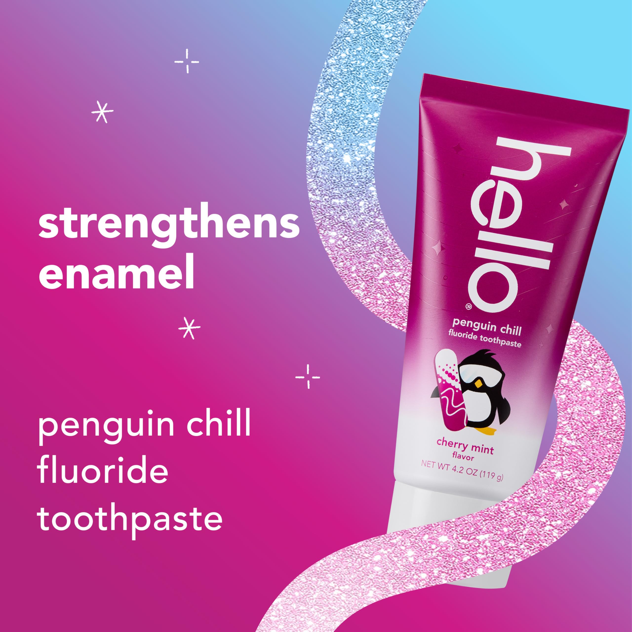 hello Penguin Chill niño cepillándose con sonrisa y aliento fresco