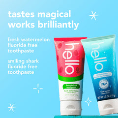 hello Smiling Shark etiqueta legible y diseño atractivo para motivar cepillado