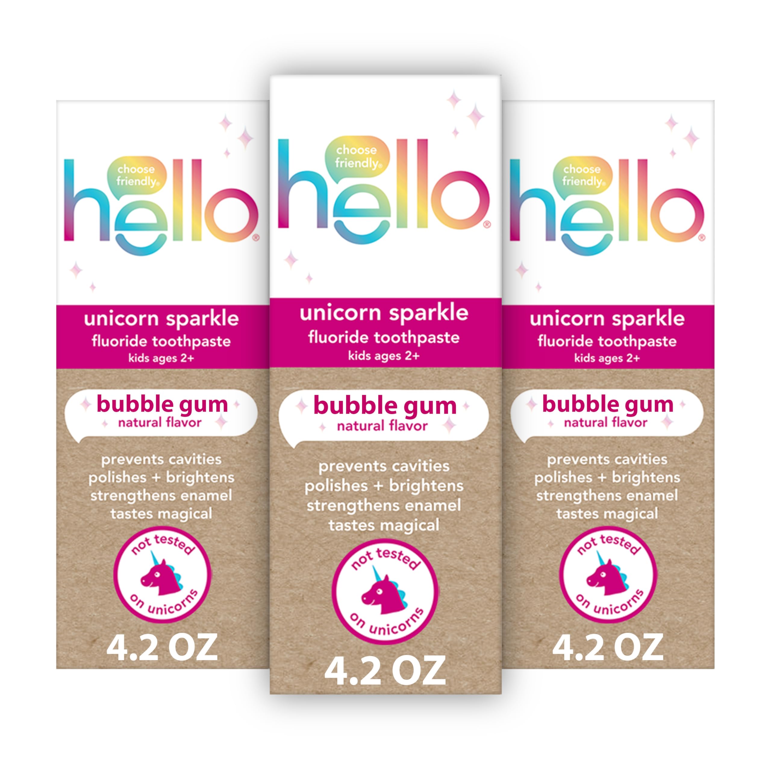 hello unicorn frente del paquete que muestra diseño atractivo y fácil identificación