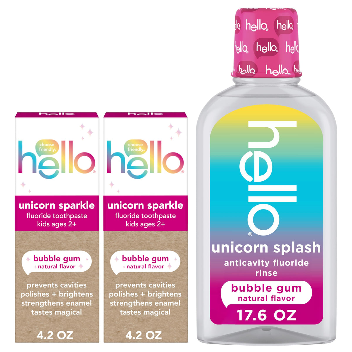 hello Unicorn pack frontal mostrando envases y beneficio motivador