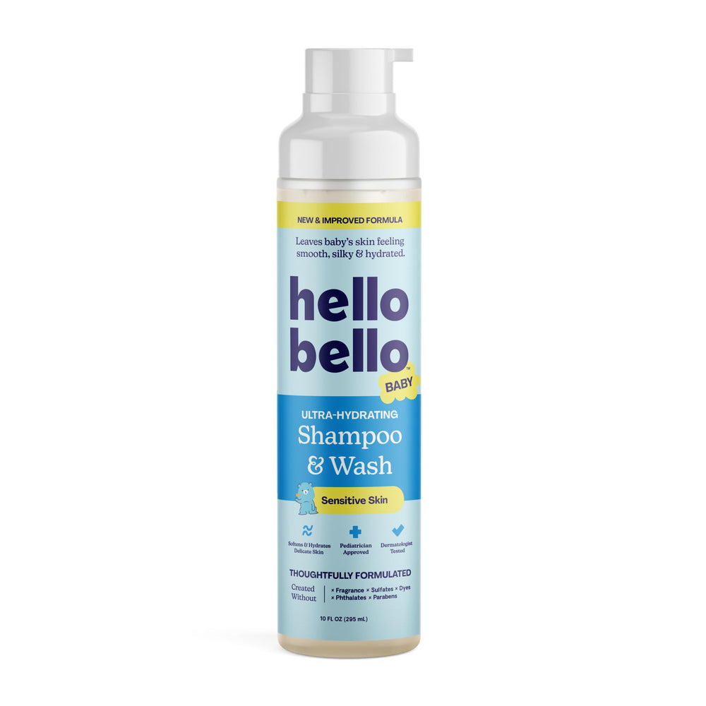 Hello Bello frente del envase 10oz mostrando diseño y beneficio hidratante