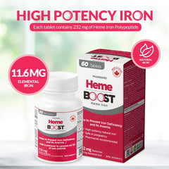 HEME BOOST comprimido junto a desayuno representando toma diaria cómoda