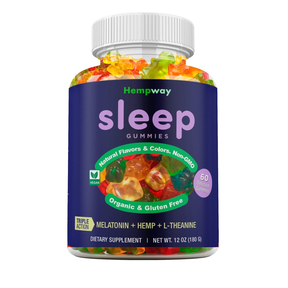 HEMPWAY gomitas Sleep frontal del envase mostrando etiqueta y beneficio descanso