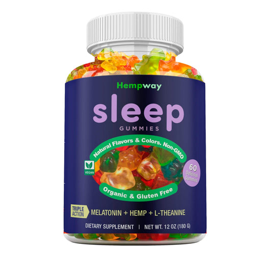 HEMPWAY gomitas Sleep frontal del envase mostrando etiqueta y beneficio descanso