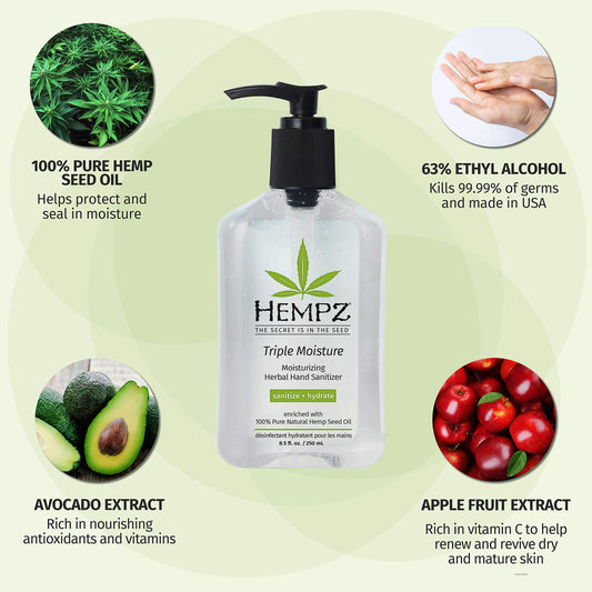 Hempz textura de gel en palma, hidratación y secado rápido
