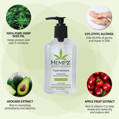 Hempz textura de gel en palma, hidratación y secado rápido