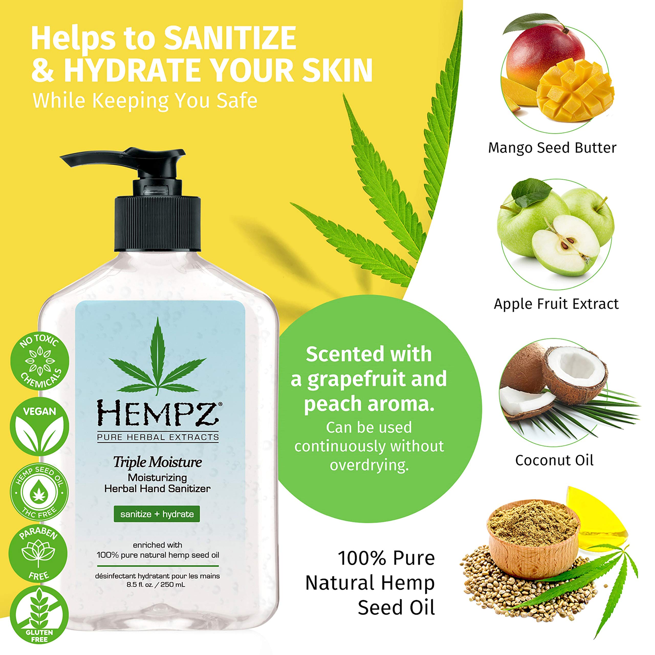 Hempz envase sobre mesa de oficina, limpieza accesible y continua