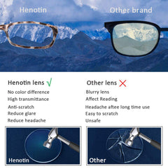 Henotin gafas en uso frente a ordenador que ayudan a lectura prolongada