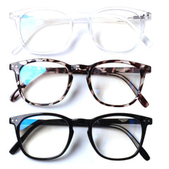 Henotin vista frontal del paquete de tres gafas, solución cómoda para pantallas
