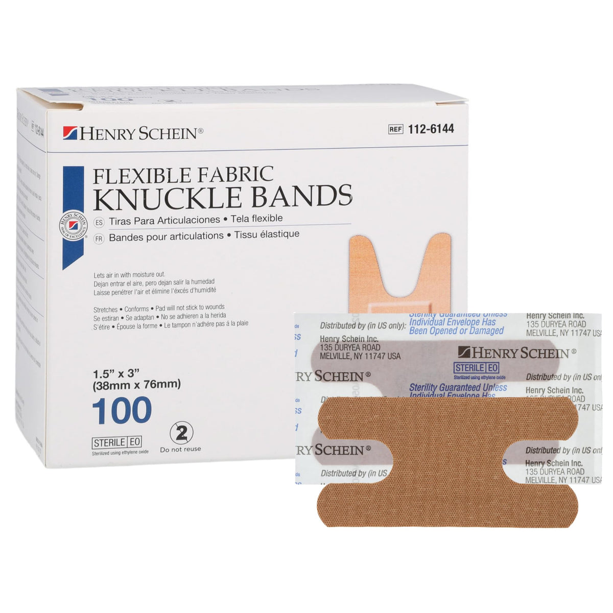 Henry Schein empaque frontal que muestra cantidad y formato, conveniencia inmediata