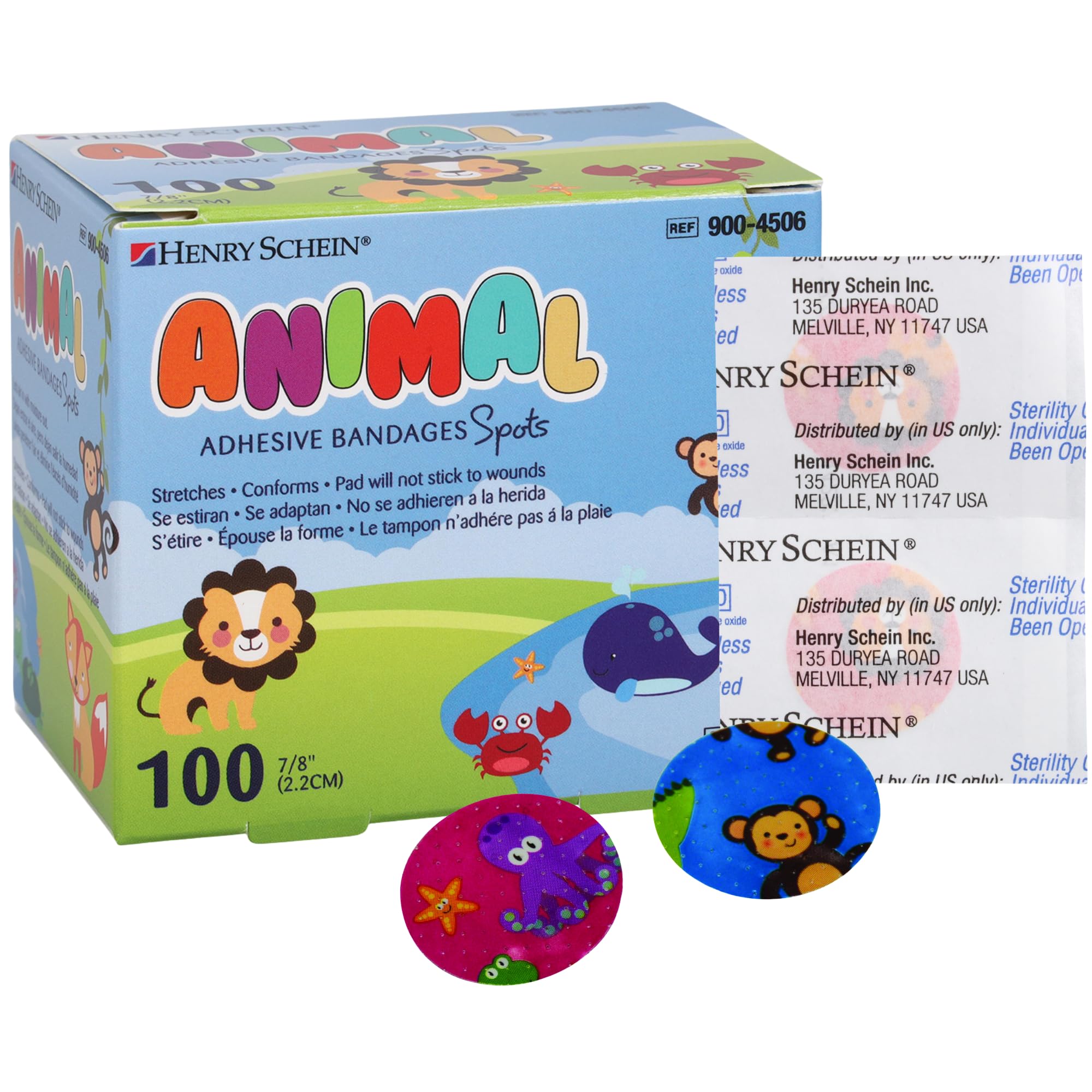 Henry Schein Kids empaque frontal con estampados atractivos y facilidad de uso