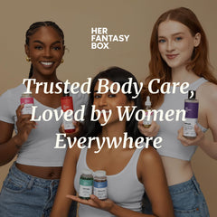 Her Fantasy Box etiqueta con ingredientes y direcciones para seguridad del usuario