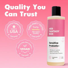 Her Fantasy Box etiqueta con ingredientes y beneficios visibles