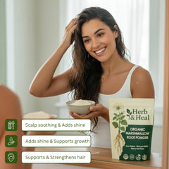 Herb & Heal mascarilla capilar aplicada para brillo y hidratación