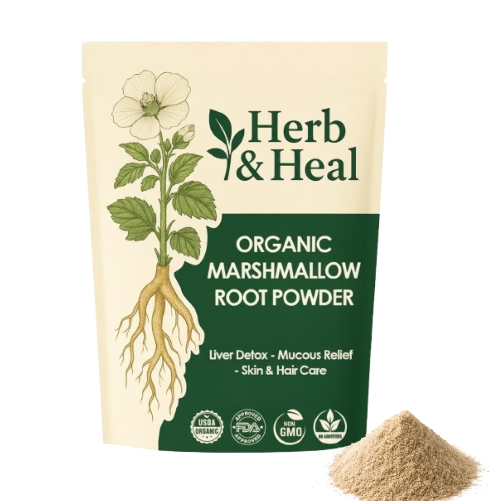 Herb & Heal frente del empaque mostrando 8 oz y beneficio de frescura