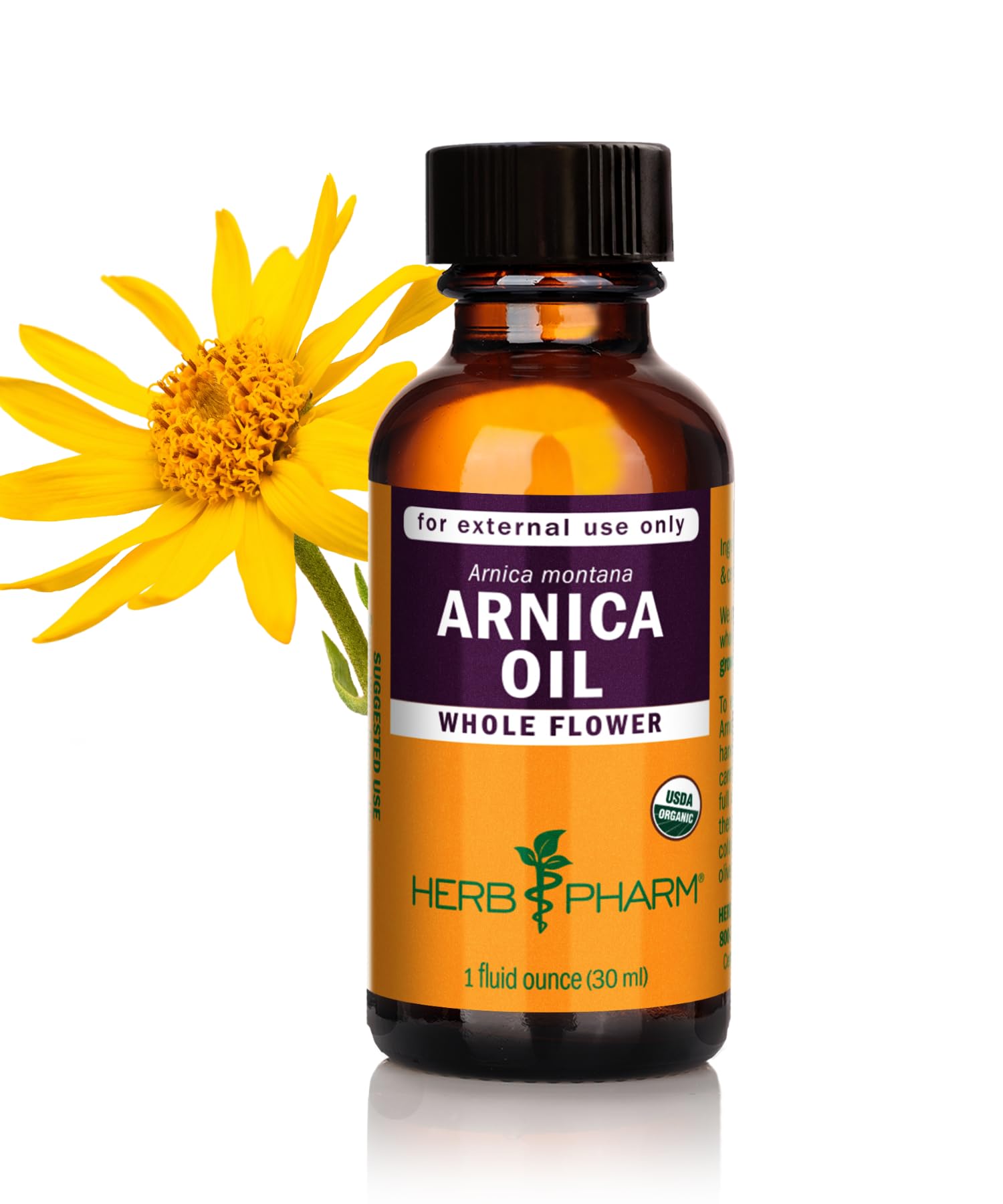 Herb Pharm frasco frontal mostrando etiqueta orgánica y tamaño práctico