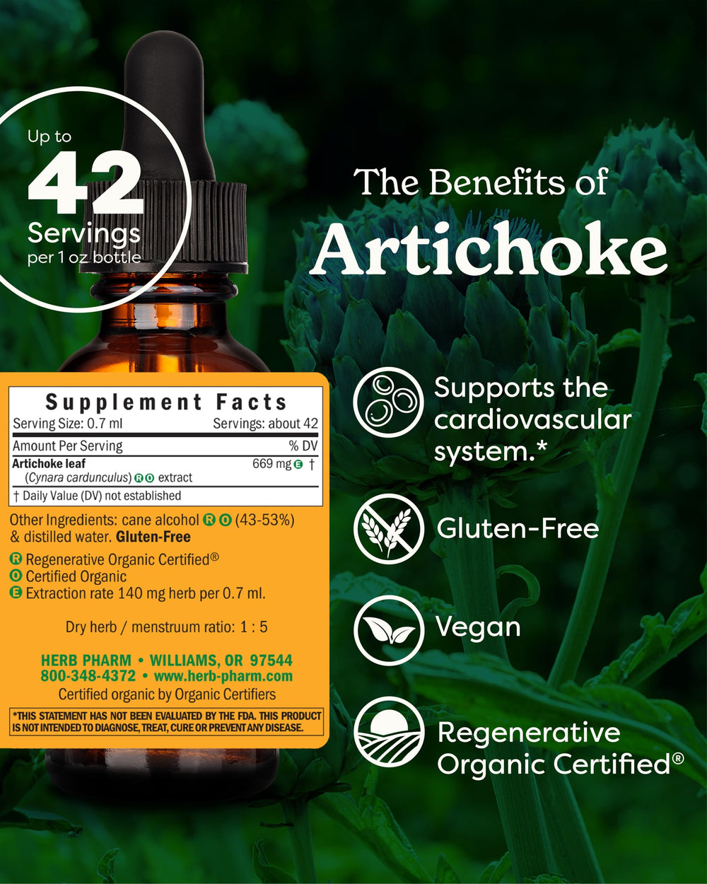 Herb Pharm etiqueta en primer plano con instrucciones y beneficios para confianza