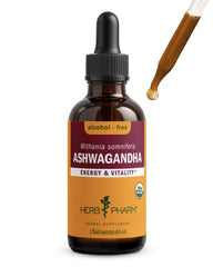 Herb Pharm botella frontal mostrando etiqueta clara y beneficios