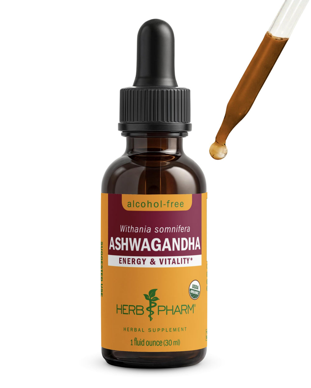 Herb Pharm botella frontal del extracto de ashwagandha para dosificación precisa