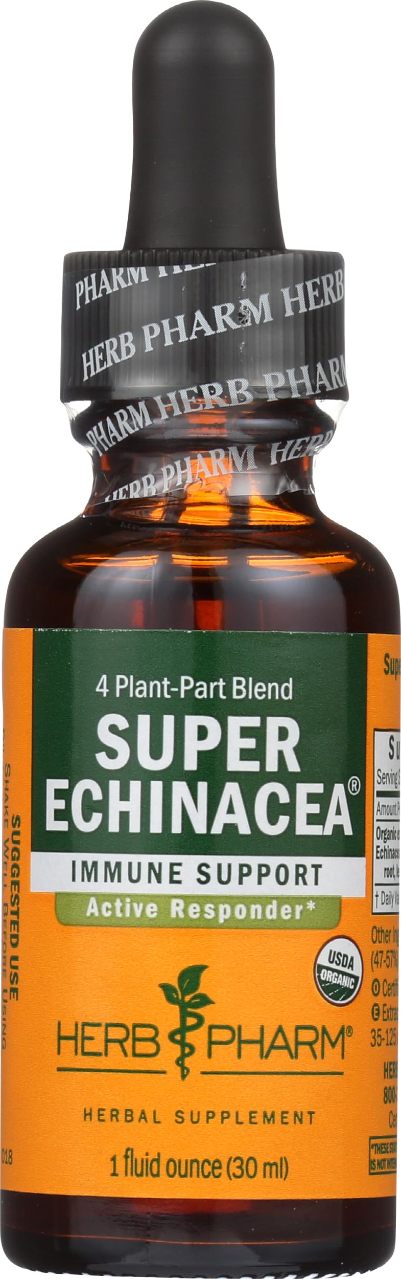 Herb Pharm botella junto a una regla para comparar tamaño y rendimiento