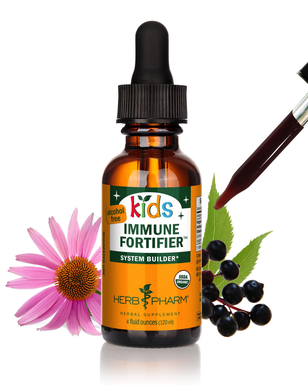 Herb Pharm botella frente mostrando diseño y tamaño, ayuda a identificar el producto