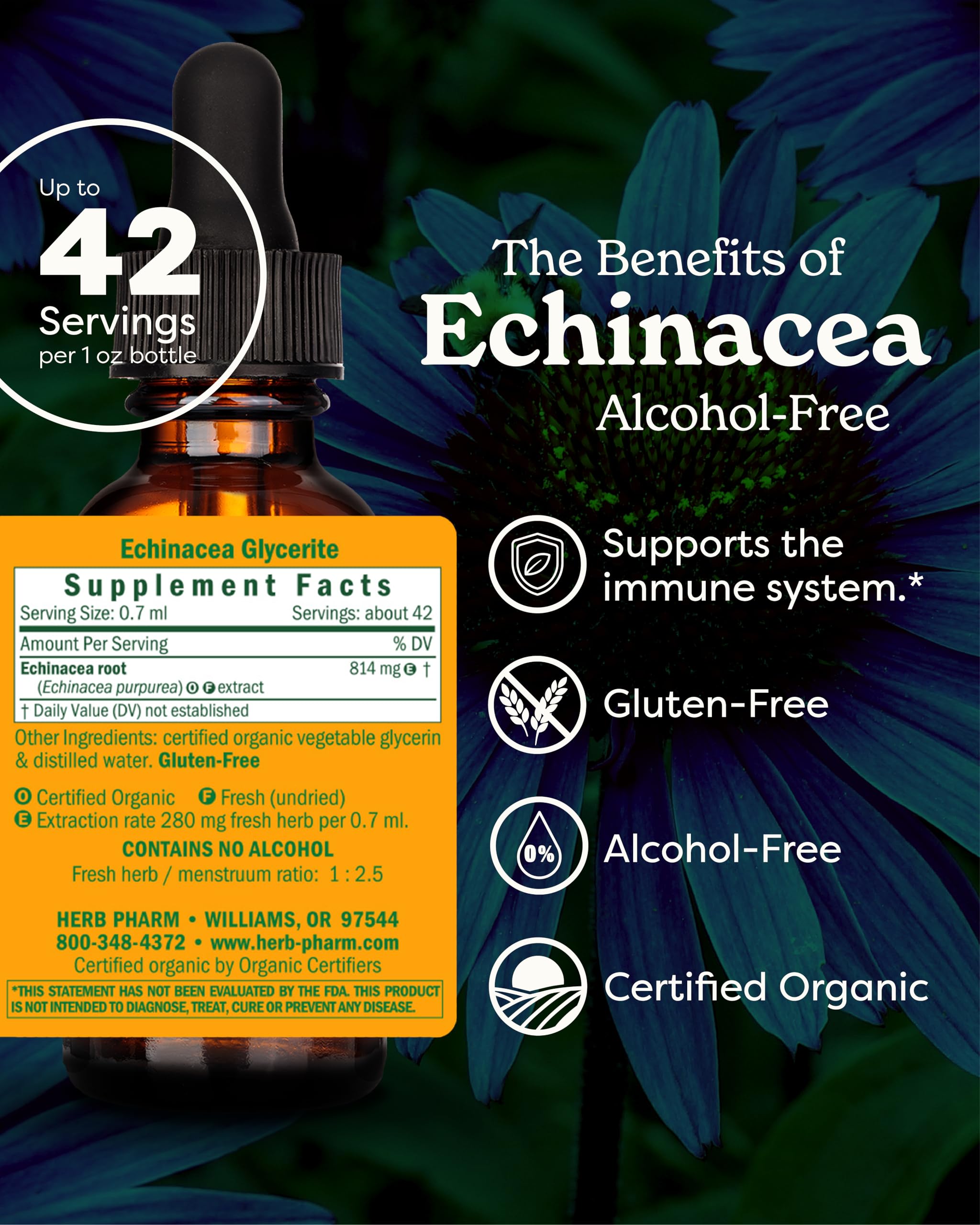 Herb Pharm etiqueta detallada con lista de ingredientes y certificaciones