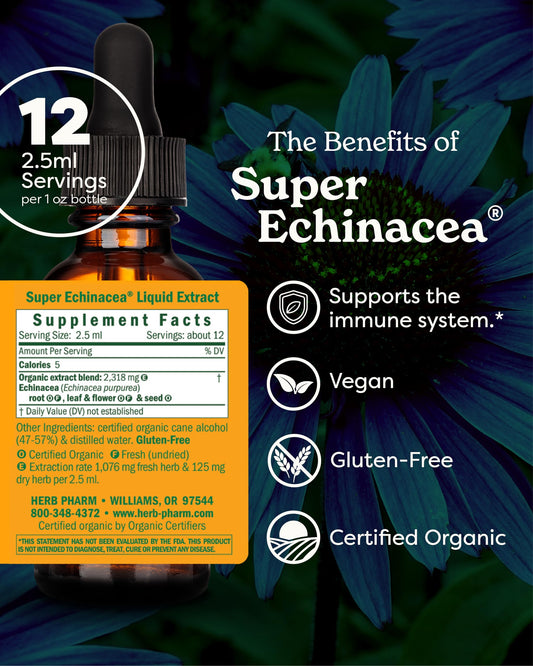 Herb Pharm detalle de etiqueta con información orgánica y beneficios